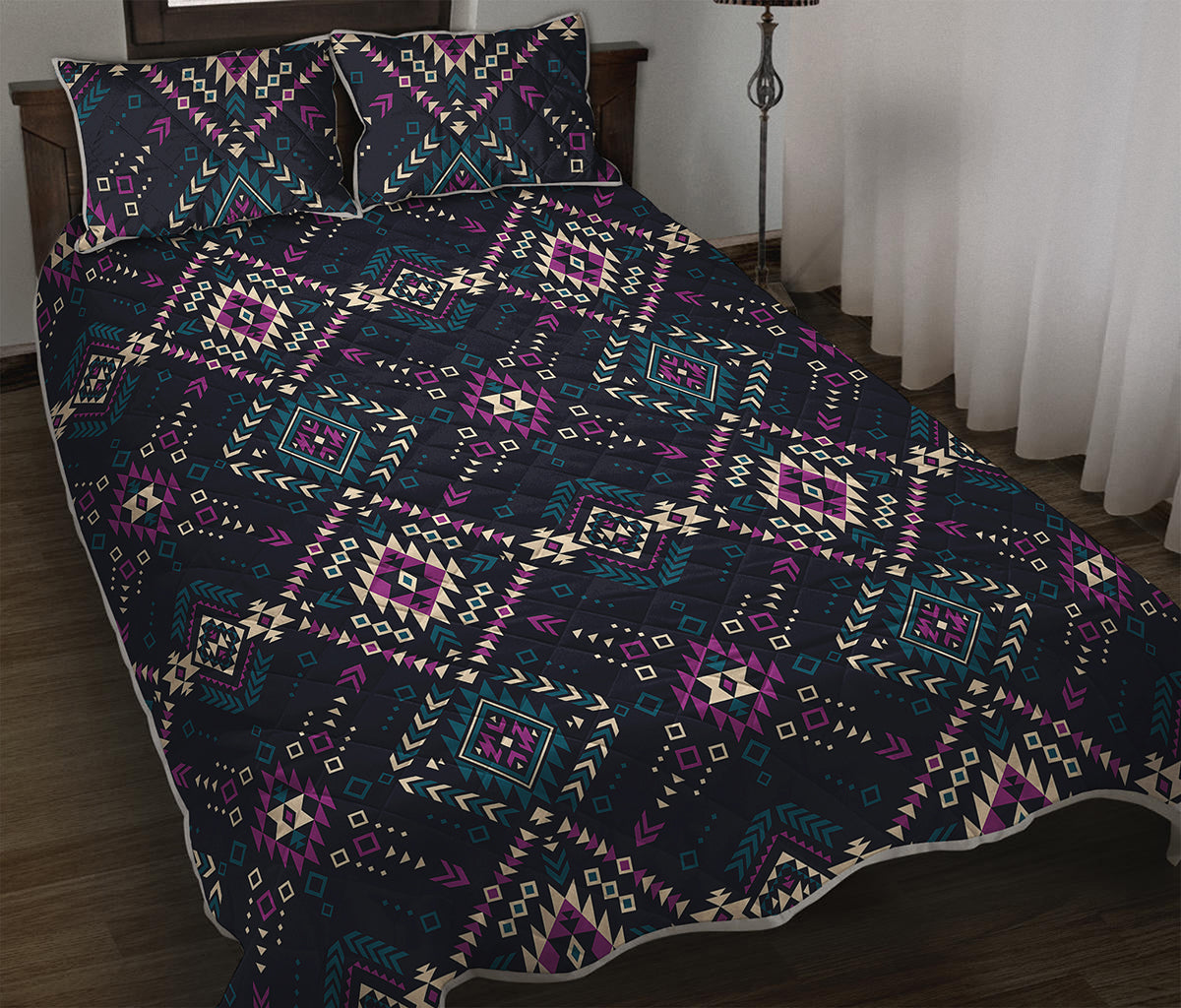 Geometric Ethnic Navajo Pattern Print Quilt Bed Set