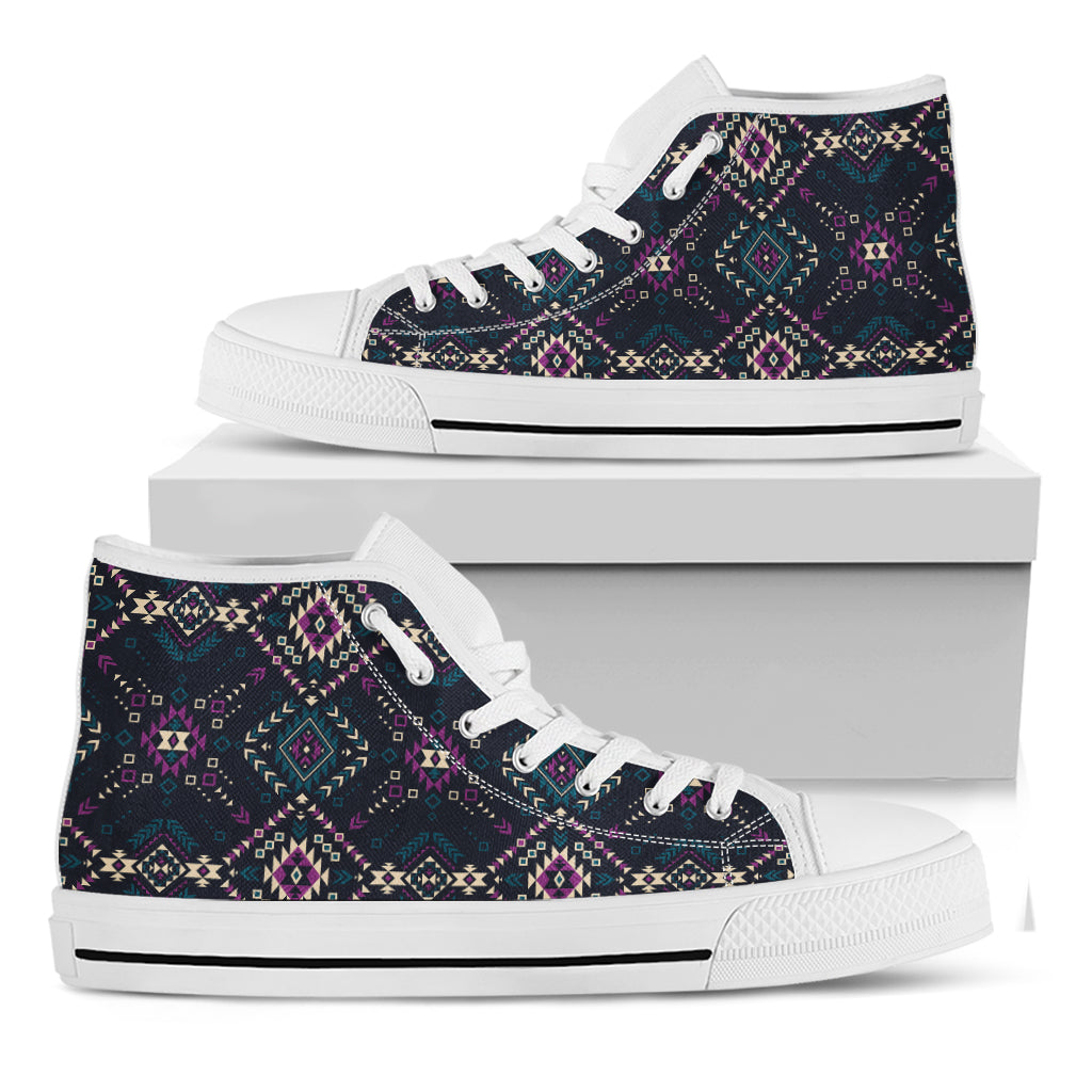 Geometric Ethnic Navajo Pattern Print White High Top Shoes