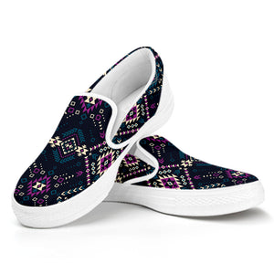 Geometric Ethnic Navajo Pattern Print White Slip On Shoes