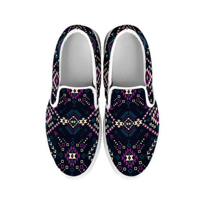 Geometric Ethnic Navajo Pattern Print White Slip On Shoes