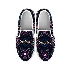 Geometric Ethnic Navajo Pattern Print White Slip On Shoes