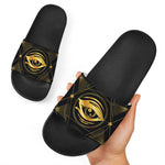 Geometric Eye of Providence Print Black Slide Sandals