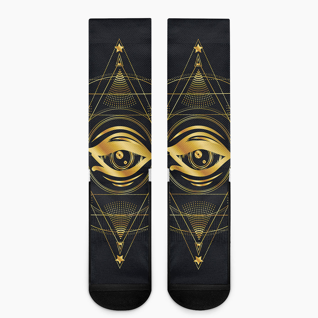 Geometric Eye of Providence Print Crew Socks
