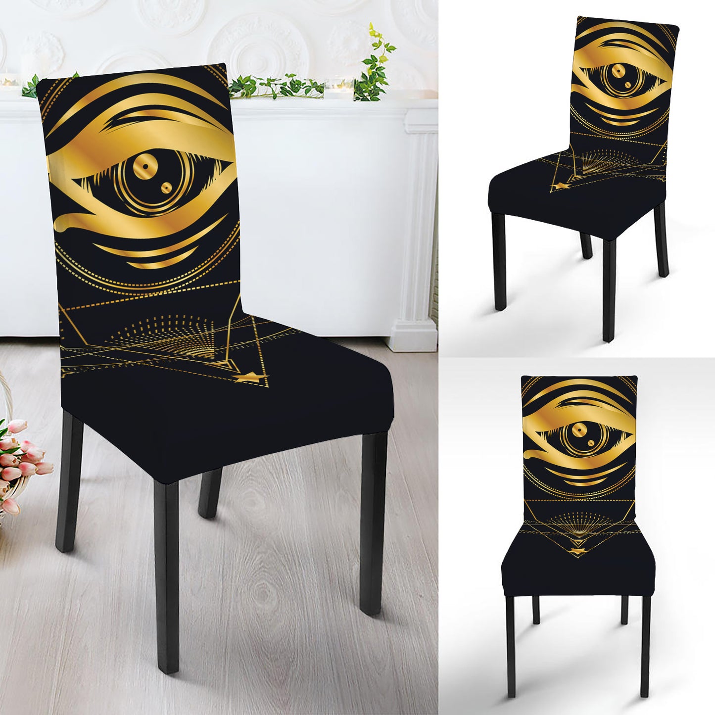 Geometric Eye of Providence Print Dining Chair Slipcover