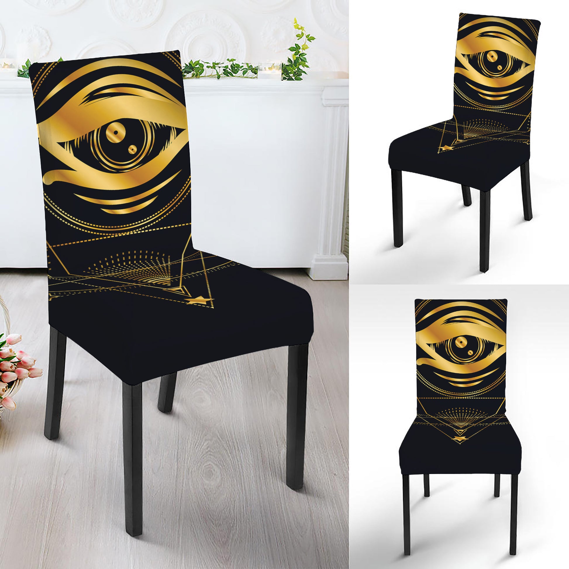 Geometric Eye of Providence Print Dining Chair Slipcover