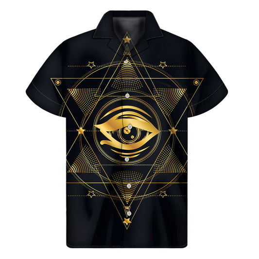 Geometric Eye of Providence Print Men's Short Sleeve Shirt