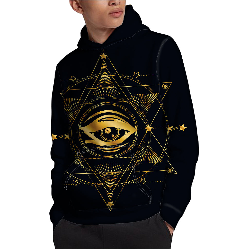 Geometric Eye of Providence Print Pullover Hoodie