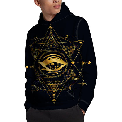 Geometric Eye of Providence Print Pullover Hoodie