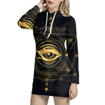 Geometric Eye of Providence Print Pullover Hoodie Dress