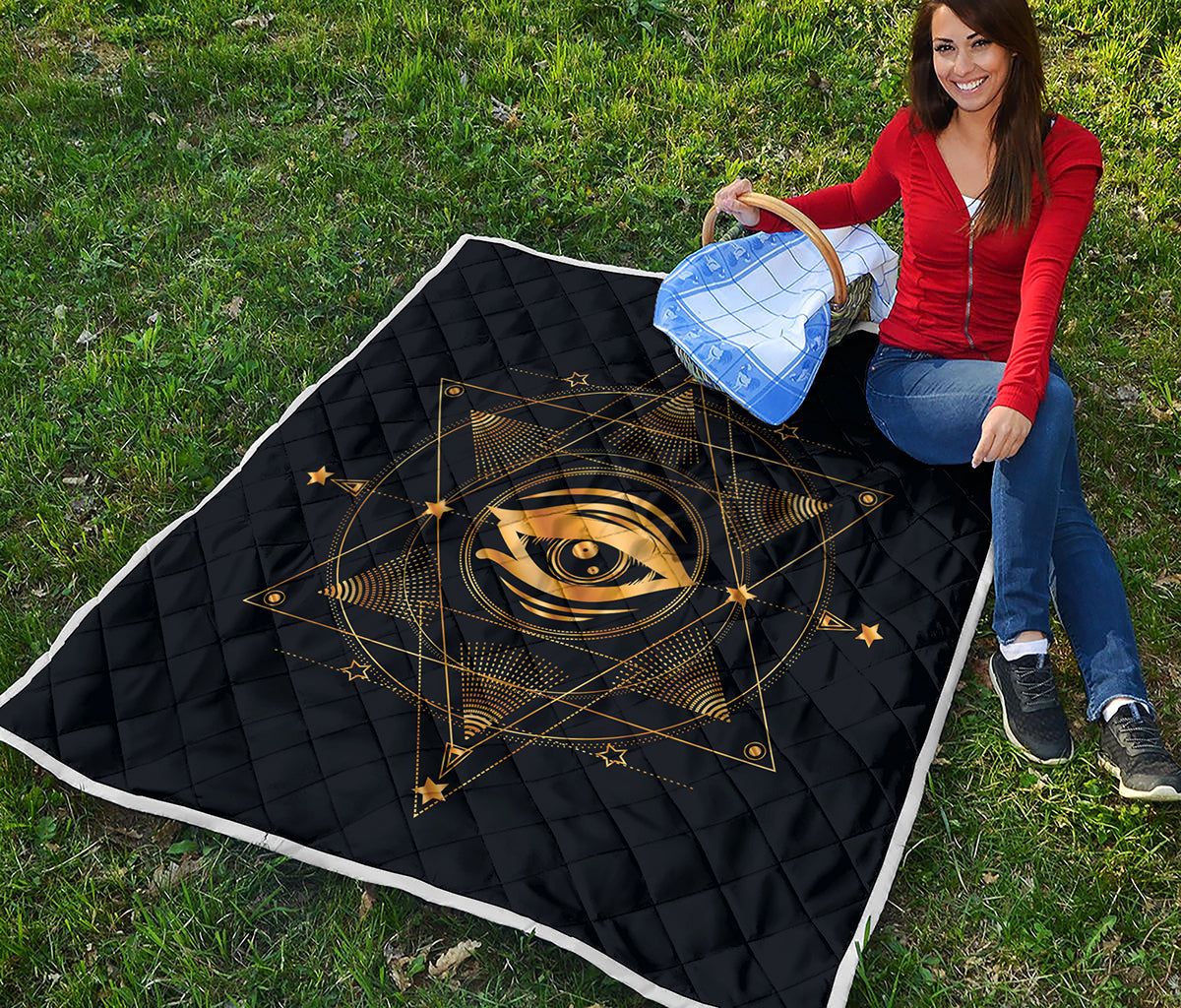 Geometric Eye of Providence Print Quilt