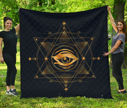 Geometric Eye of Providence Print Quilt