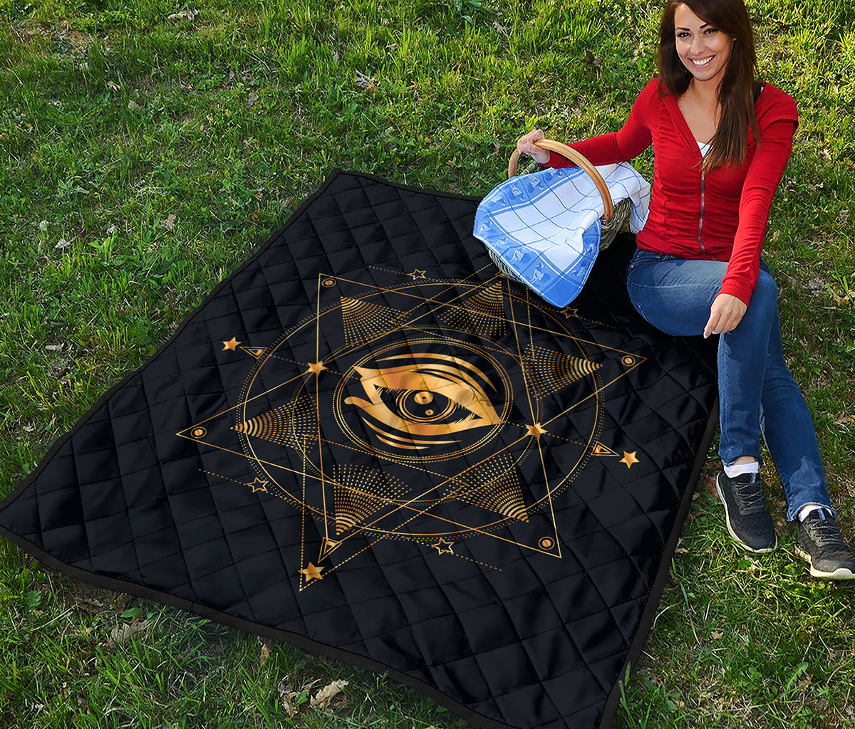 Geometric Eye of Providence Print Quilt