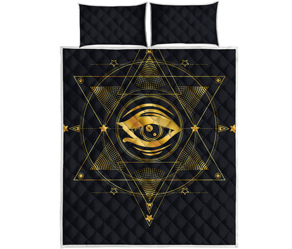 Geometric Eye of Providence Print Quilt Bed Set