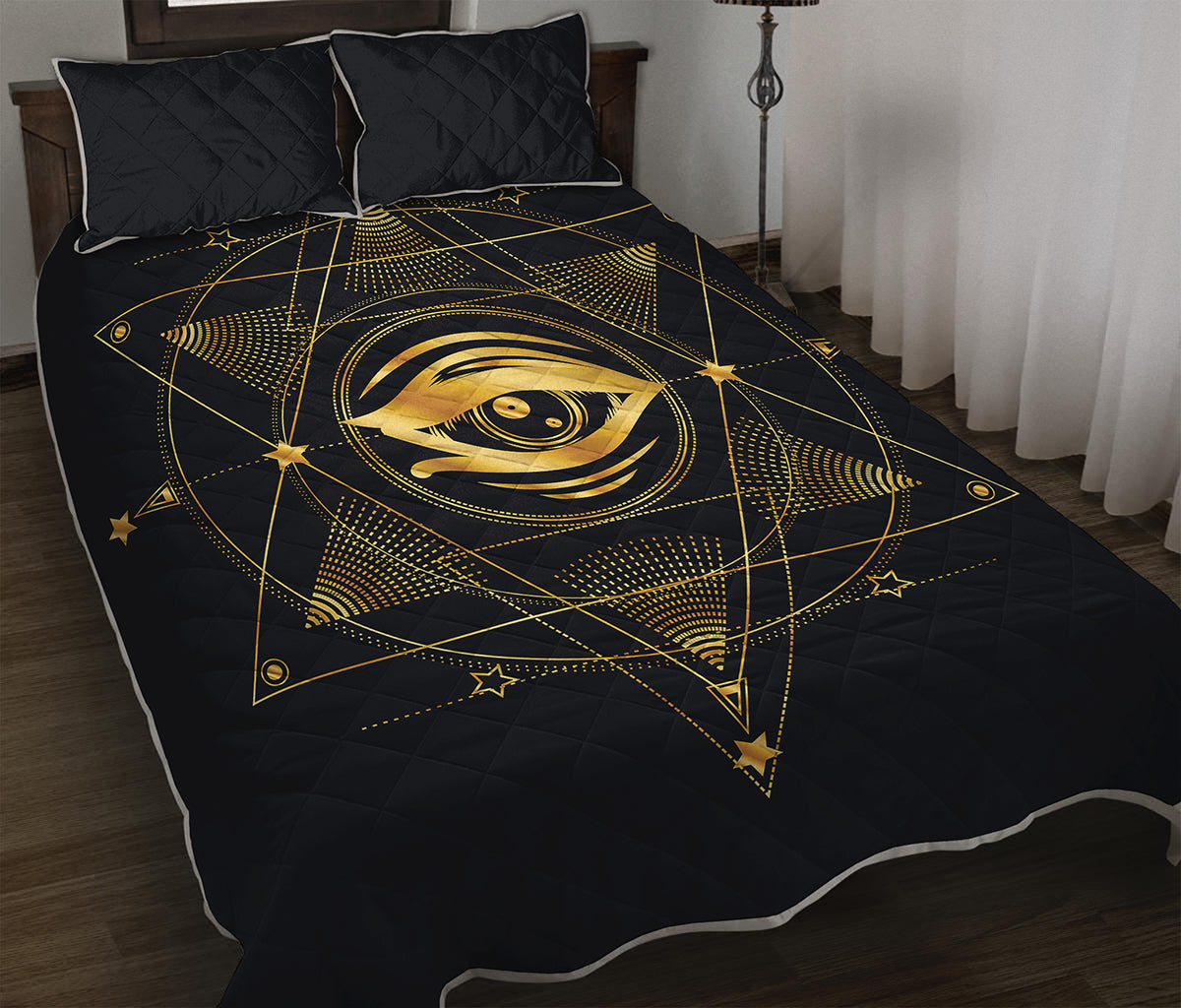 Geometric Eye of Providence Print Quilt Bed Set