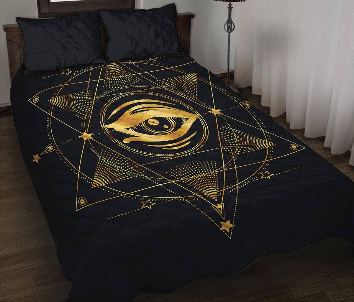 Geometric Eye of Providence Print Quilt Bed Set