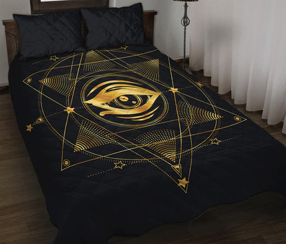 Geometric Eye of Providence Print Quilt Bed Set