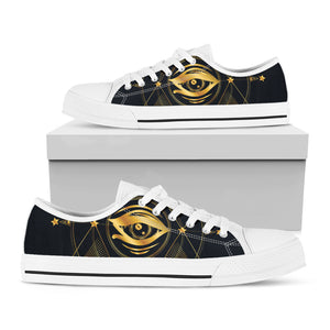 Geometric Eye of Providence Print White Low Top Shoes