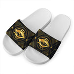 Geometric Eye of Providence Print White Slide Sandals
