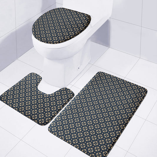 Geometric Floral Print 3 Piece Bath Mat Set