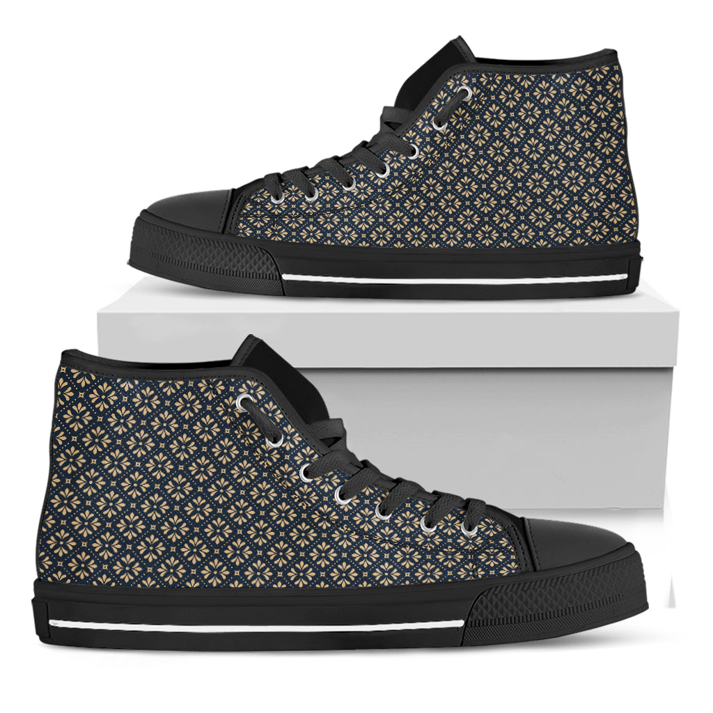 Geometric Floral Print Black High Top Shoes