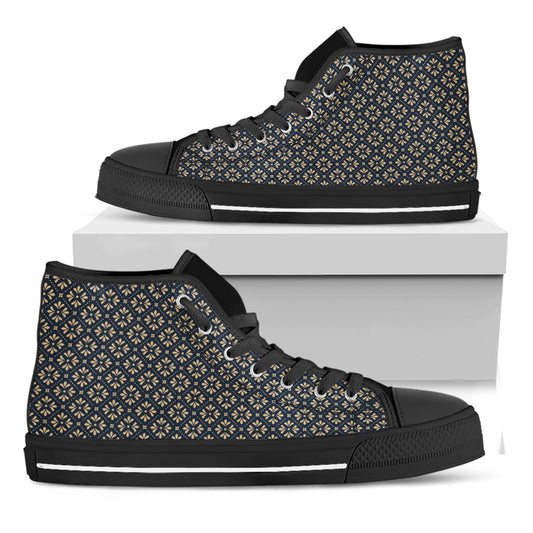 Geometric Floral Print Black High Top Shoes