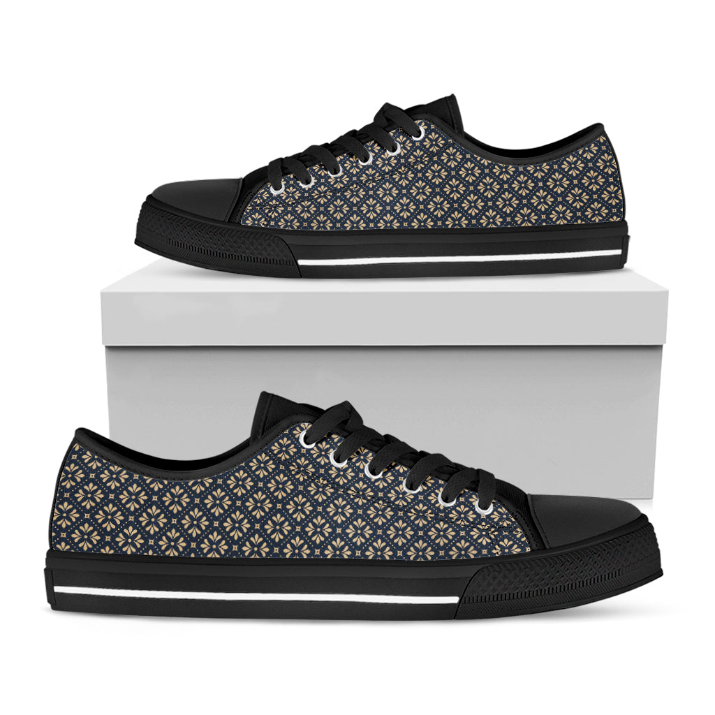 Geometric Floral Print Black Low Top Shoes