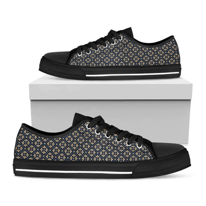 Geometric Floral Print Black Low Top Shoes