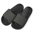 Geometric Floral Print Black Slide Sandals