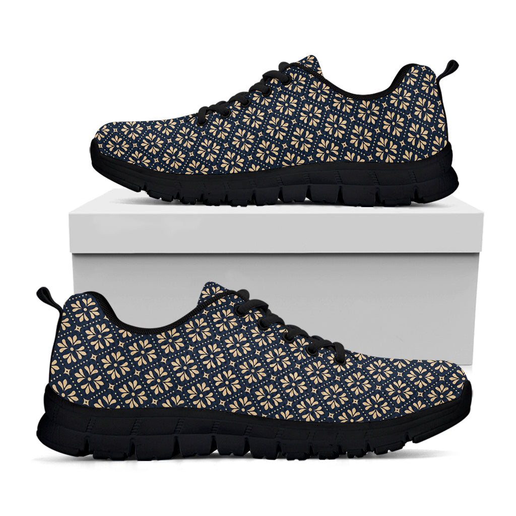 Geometric Floral Print Black Sneakers