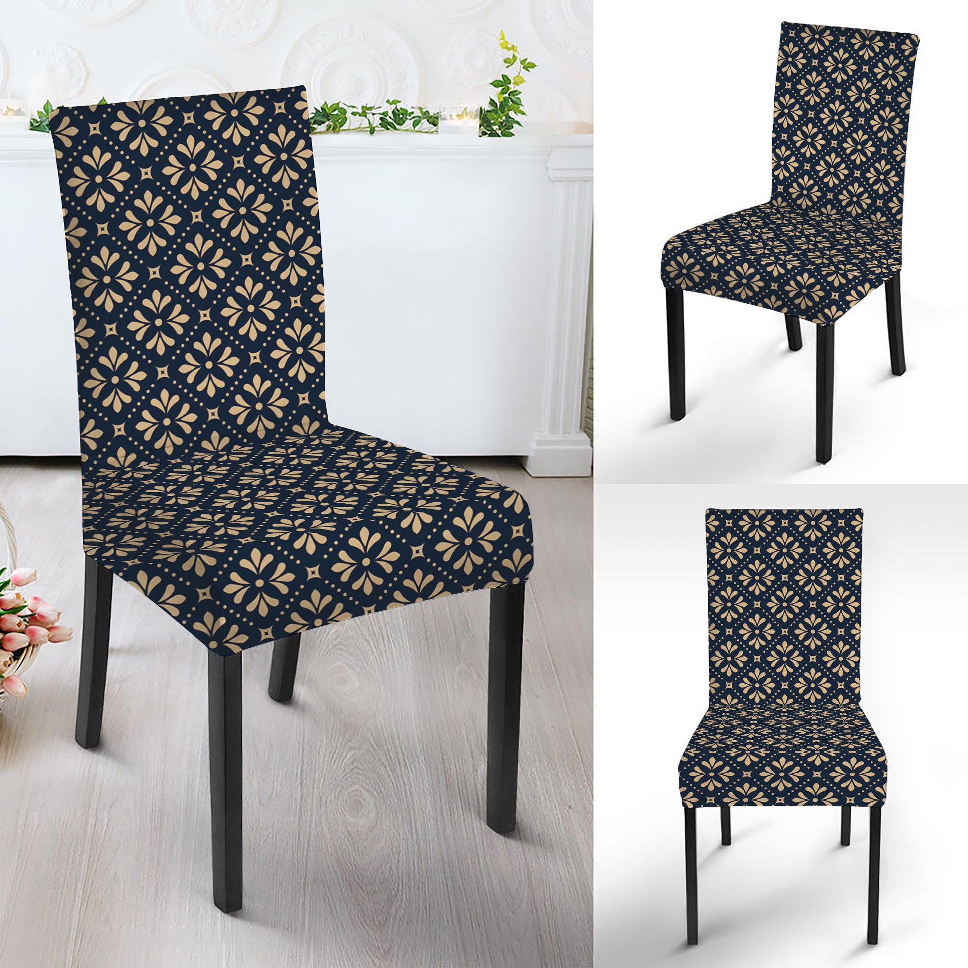 Geometric Floral Print Dining Chair Slipcover