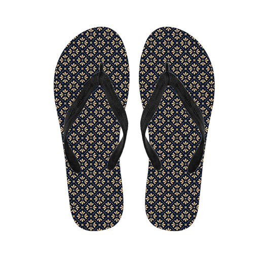 Geometric Floral Print Flip Flops