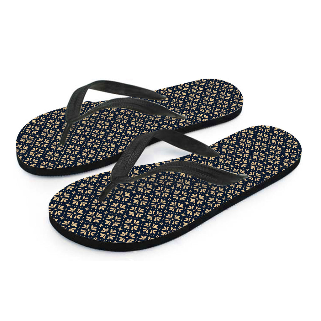 Geometric Floral Print Flip Flops