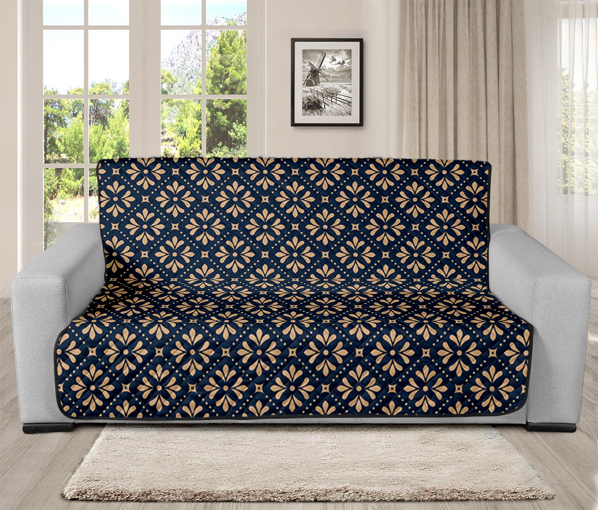 Geometric Floral Print Futon Protector