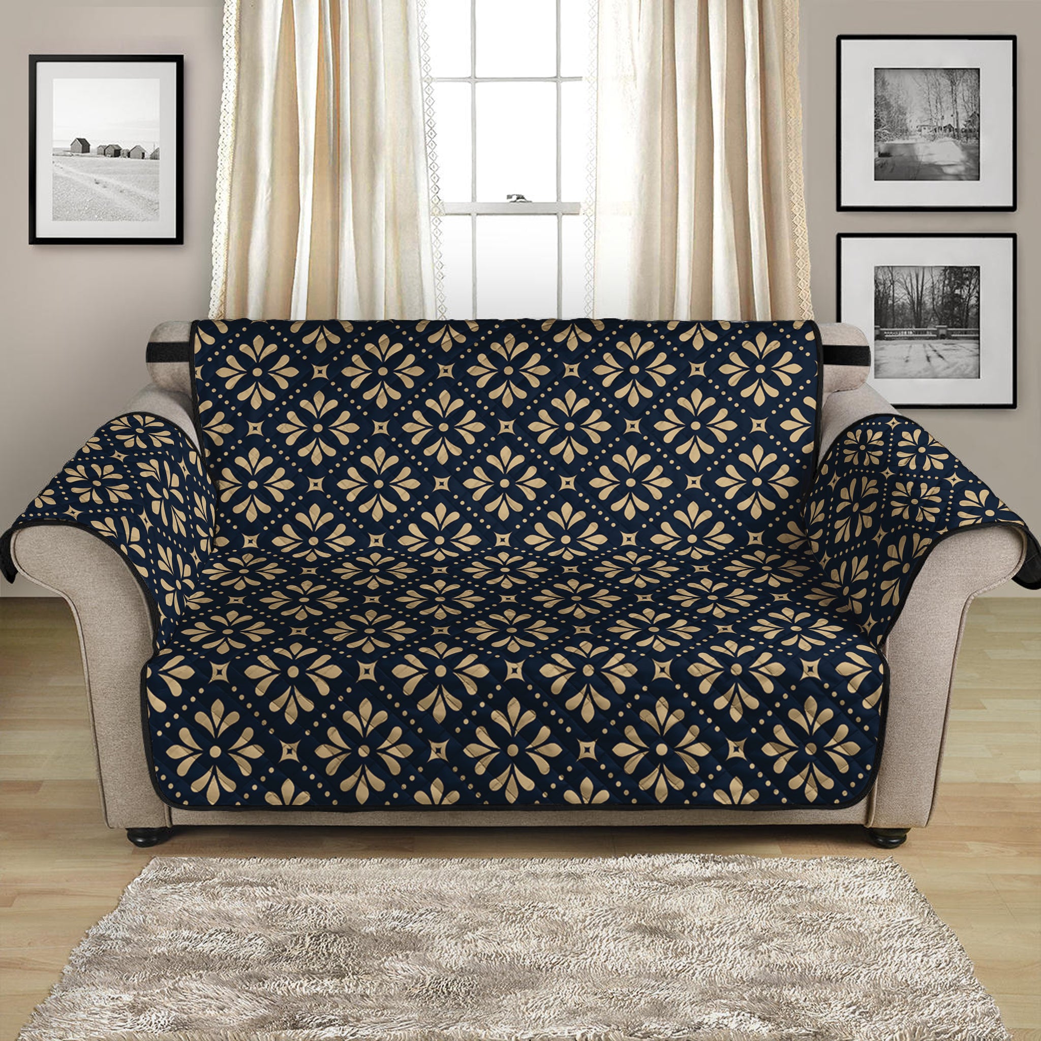 Geometric Floral Print Loveseat Protector