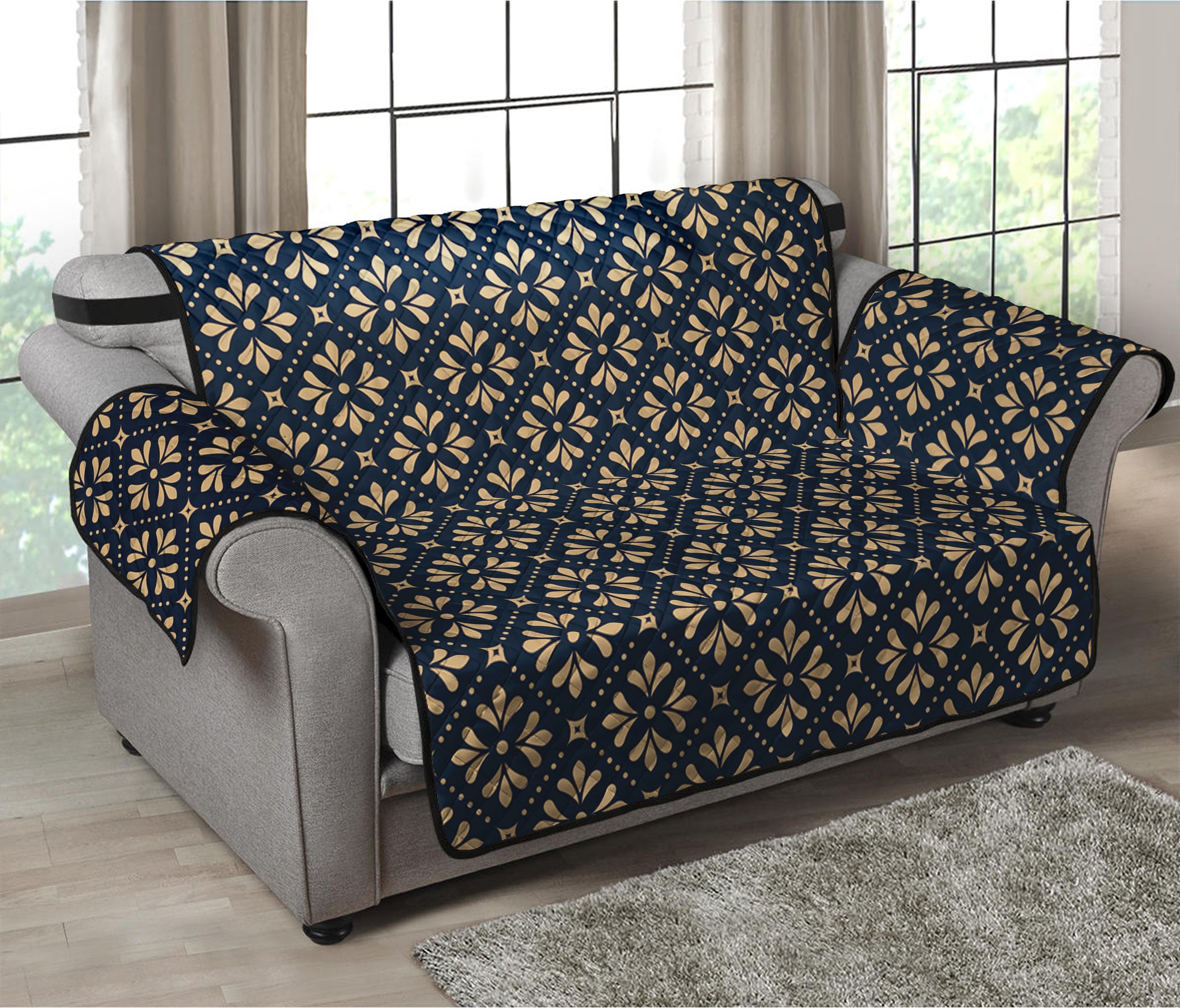 Geometric Floral Print Loveseat Protector