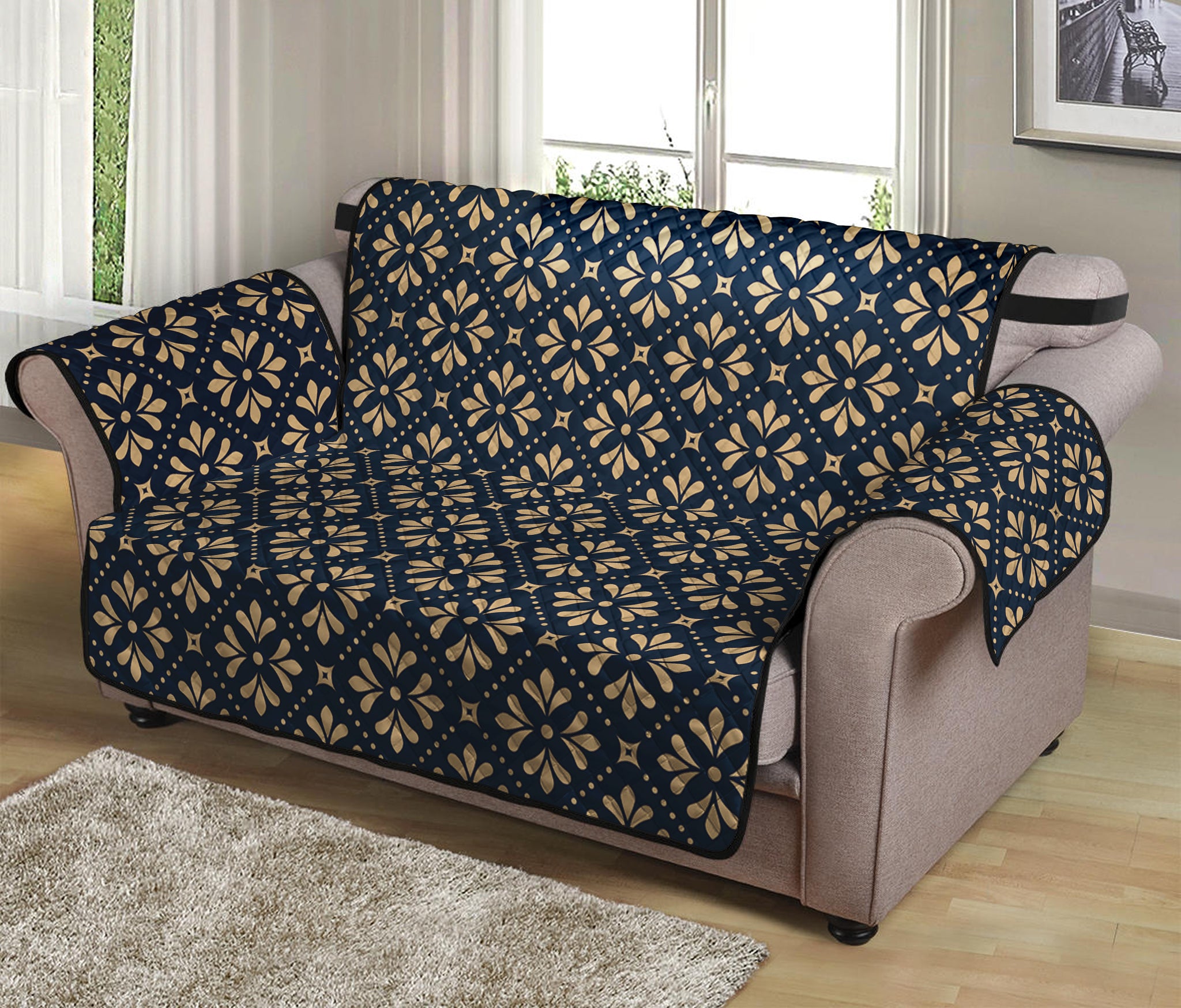 Geometric Floral Print Loveseat Protector