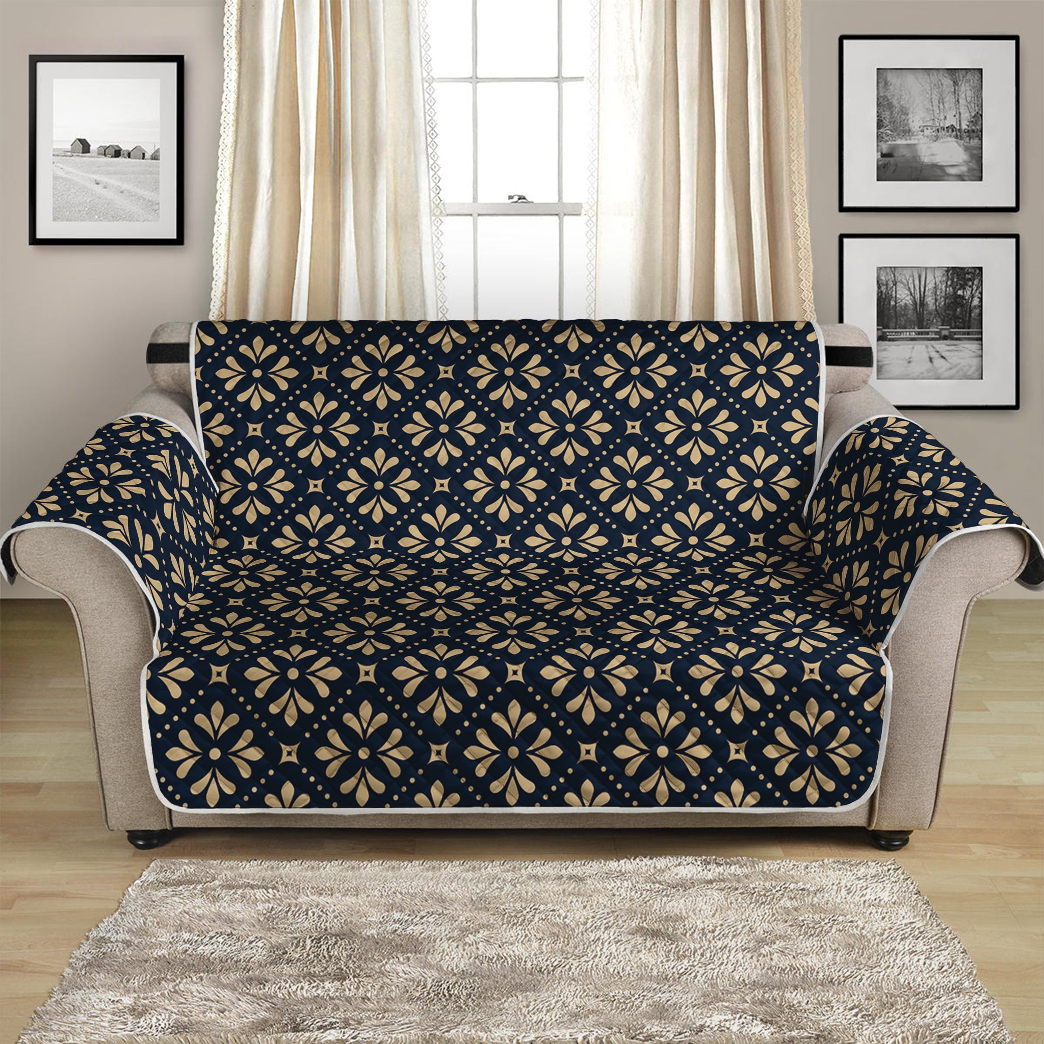 Geometric Floral Print Loveseat Protector