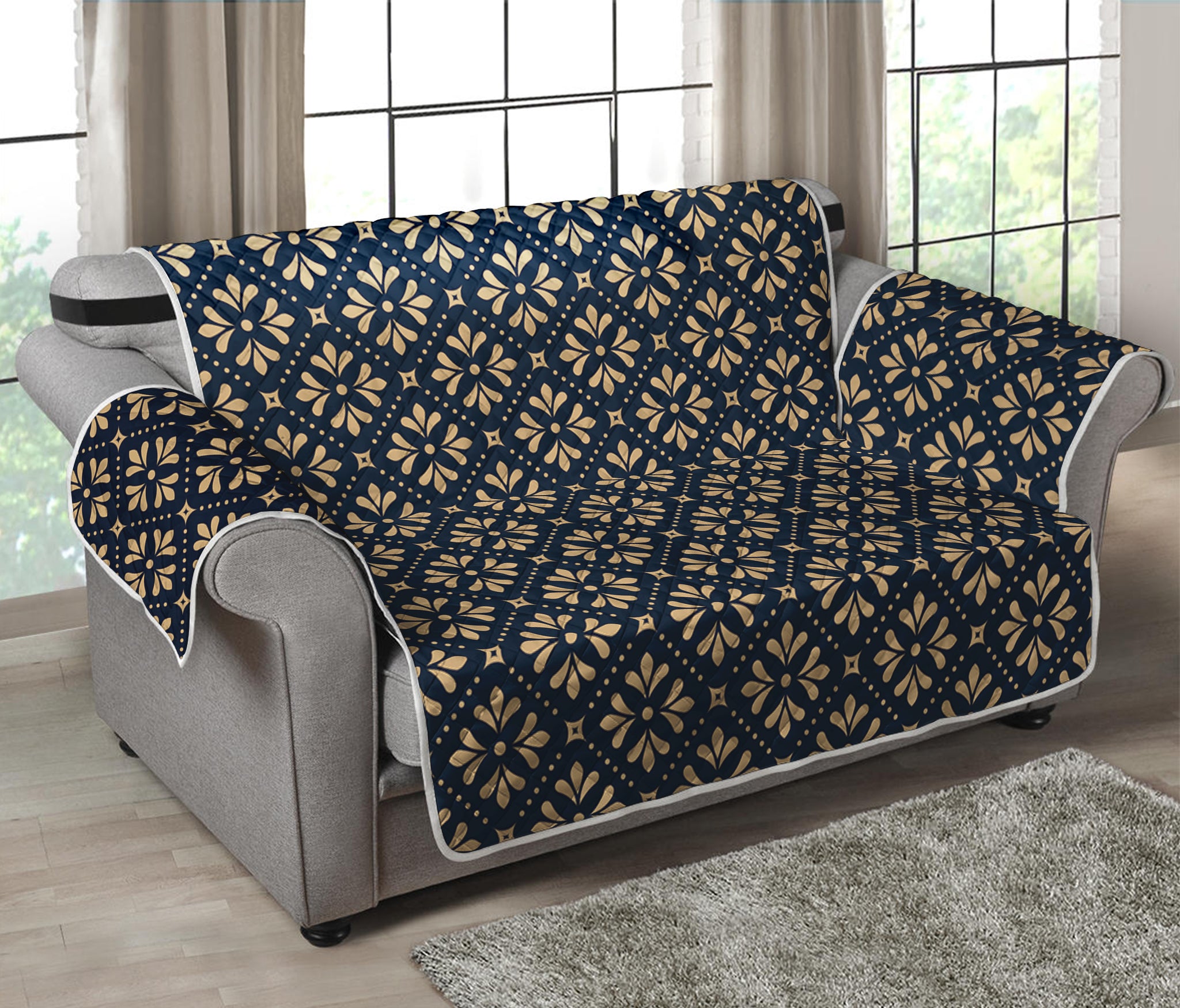 Geometric Floral Print Loveseat Protector