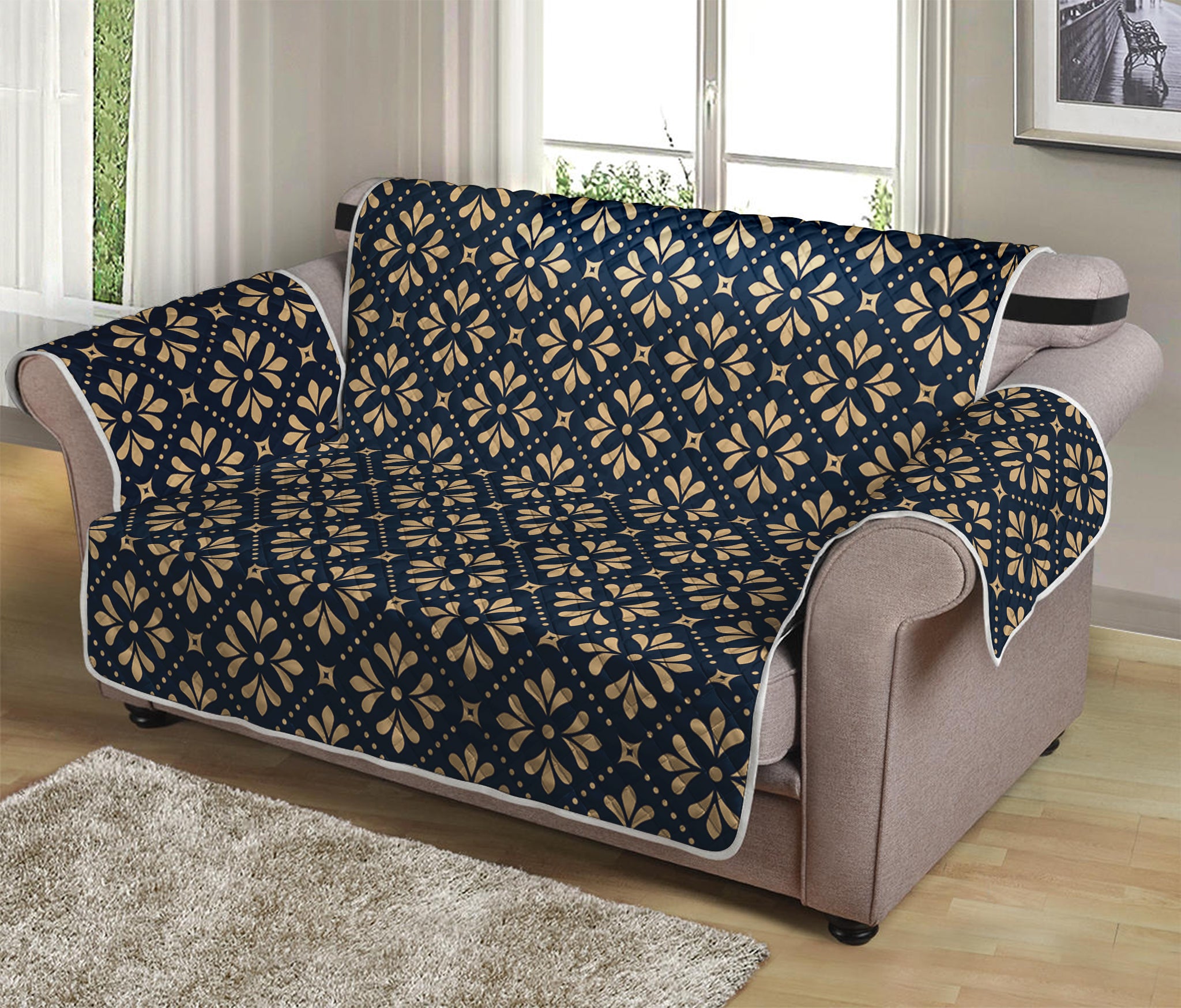 Geometric Floral Print Loveseat Protector