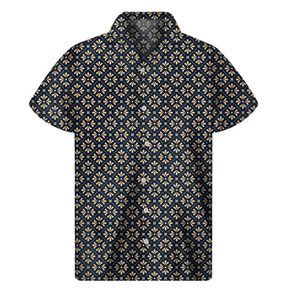 Geometric Floral Print Men's Short Sleeve Shirt
