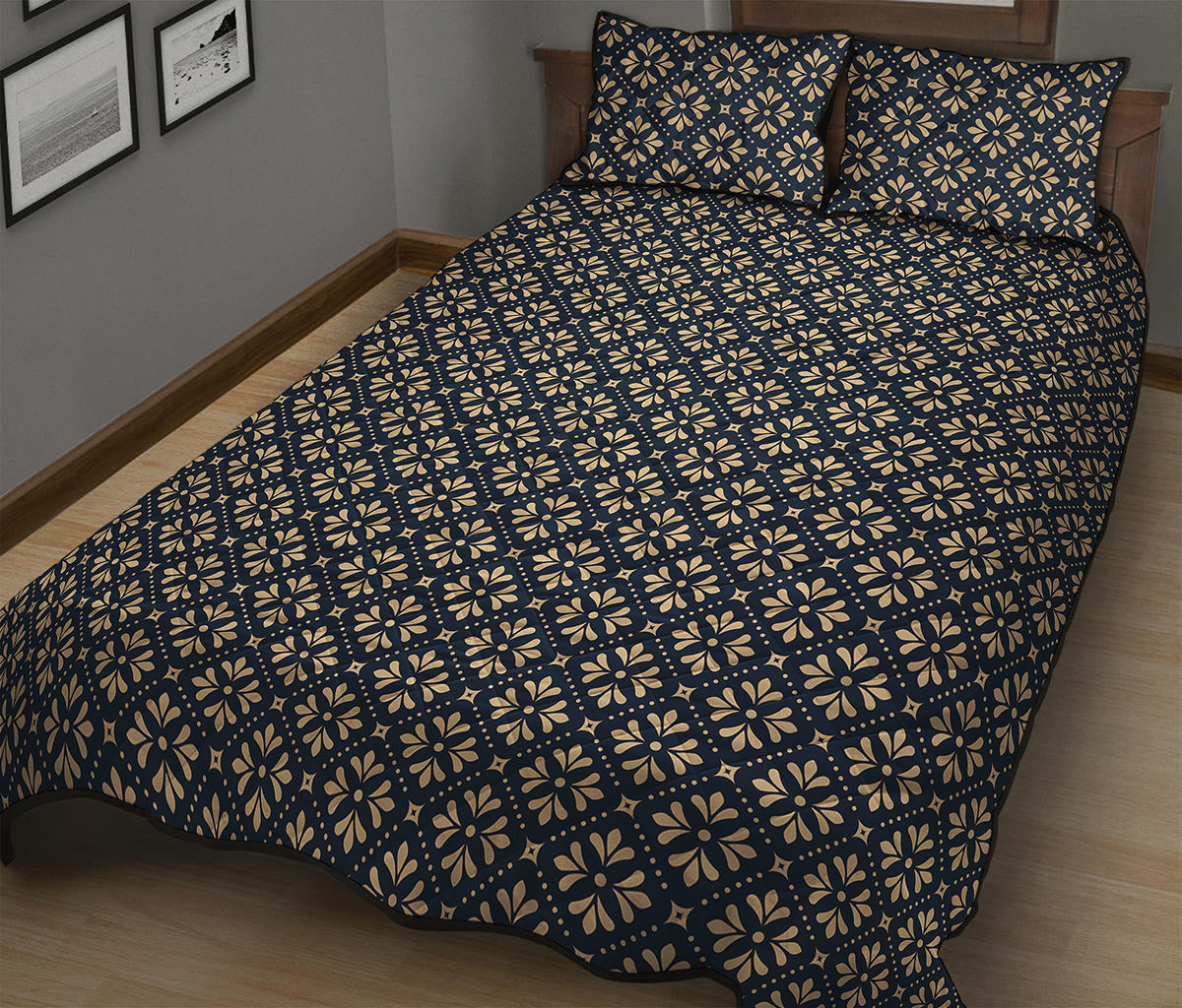Geometric Floral Print Quilt Bed Set