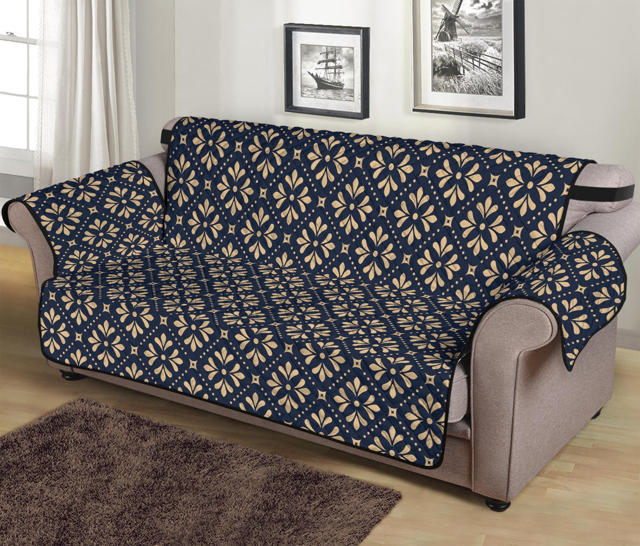 Geometric Floral Print Sofa Protector