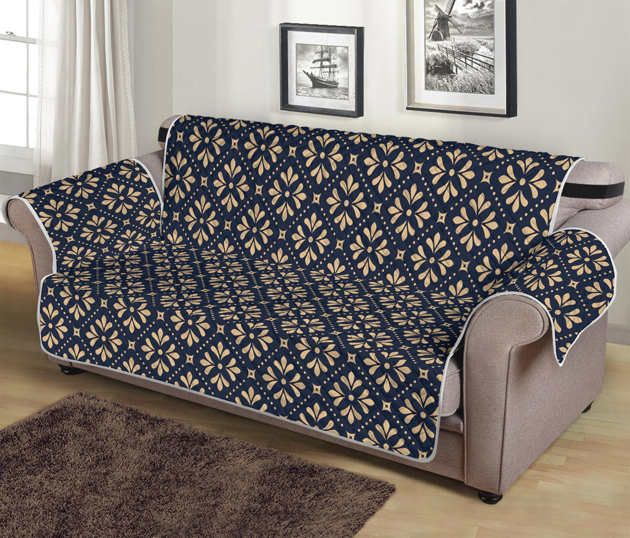 Geometric Floral Print Sofa Protector