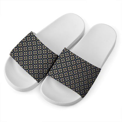 Geometric Floral Print White Slide Sandals