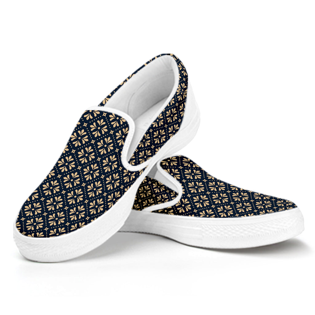 Geometric Floral Print White Slip On Shoes