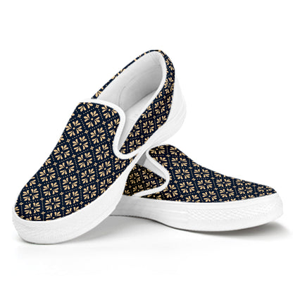Geometric Floral Print White Slip On Shoes
