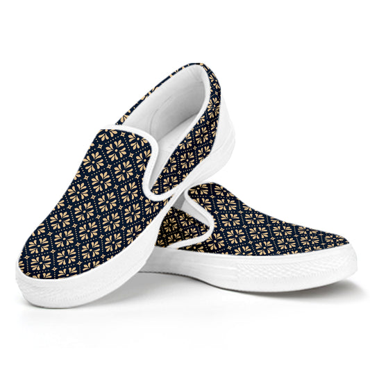 Geometric Floral Print White Slip On Shoes