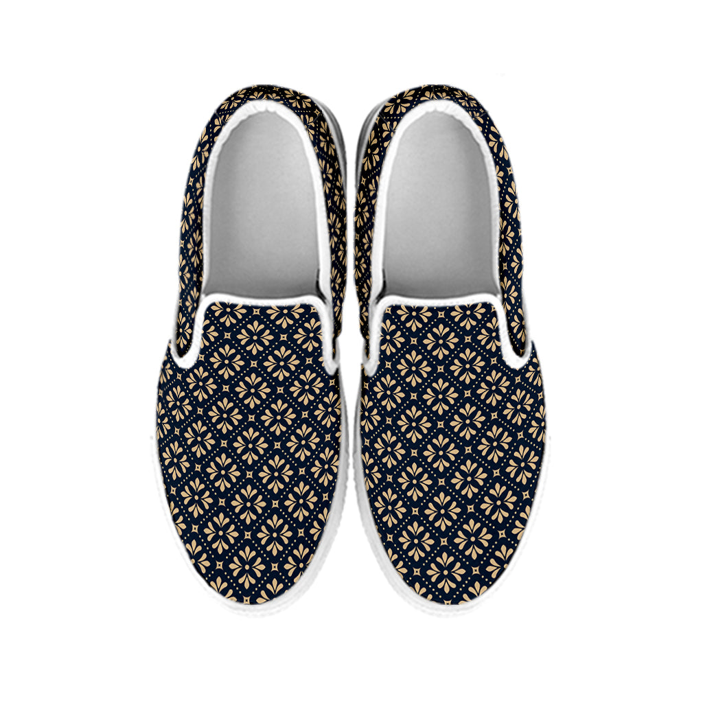 Geometric Floral Print White Slip On Shoes
