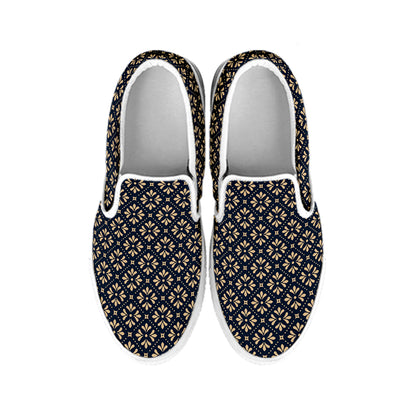 Geometric Floral Print White Slip On Shoes