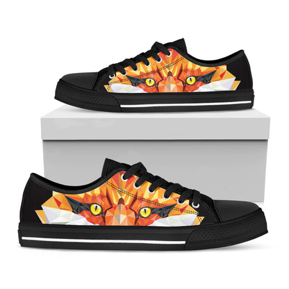 Geometric Fox Print Black Low Top Shoes 